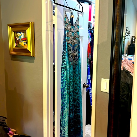 True Color maxi dress with beads S/M. Worn lightly. Beautiful coverup for beach - Picture 1 of 3